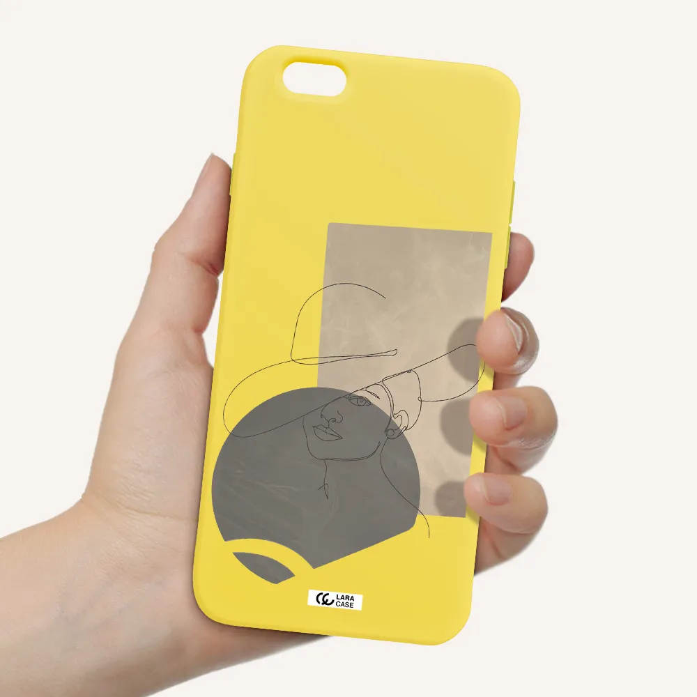 The Lady In The Hat Line Art Apple iPhone 6 plus Silicone canary yellow Case
