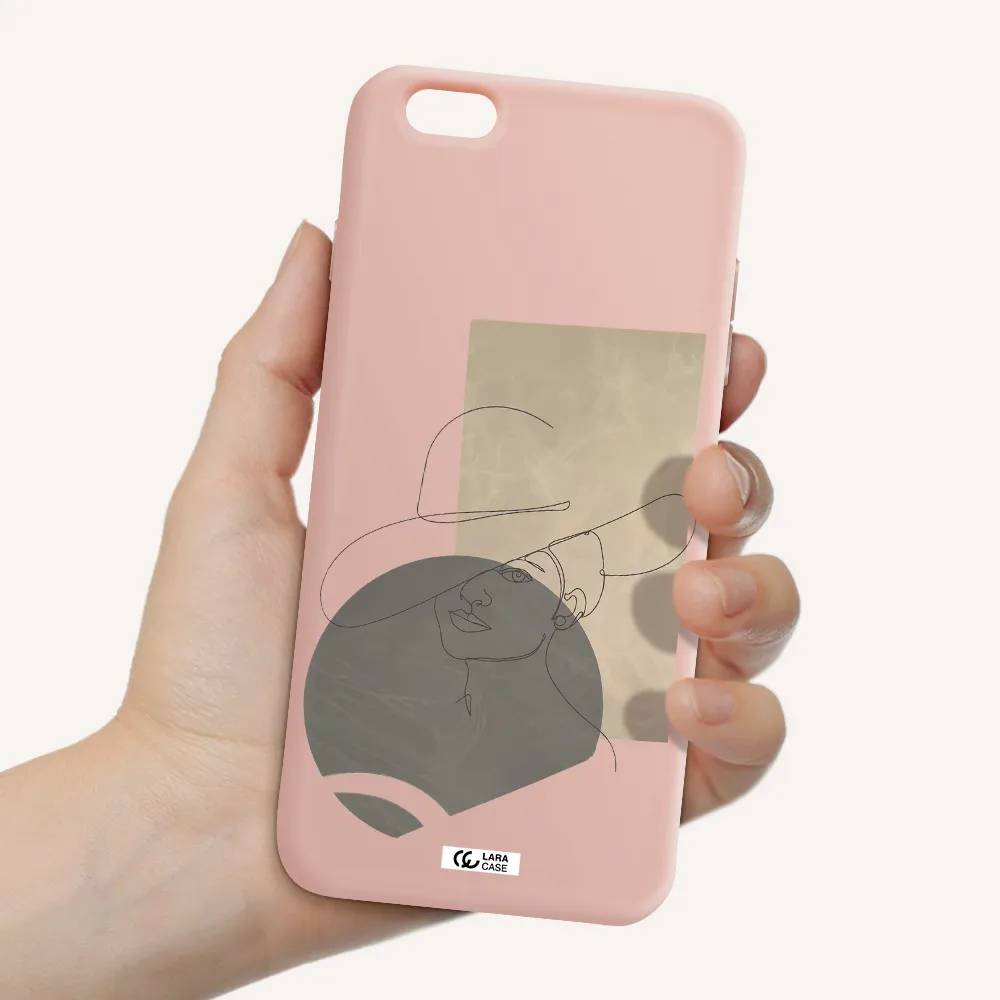 The Lady In The Hat Line Art Apple iPhone 6 plus Silicone pastel pink Case