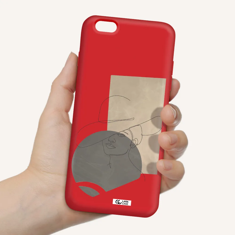 The Lady In The Hat Line Art Apple iPhone 6 s plus Silicone Imperial Red Case