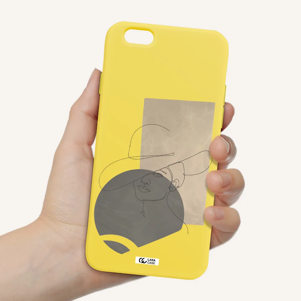 The Lady In The Hat Line Art Apple iPhone 6 Silicone canary yellow Case