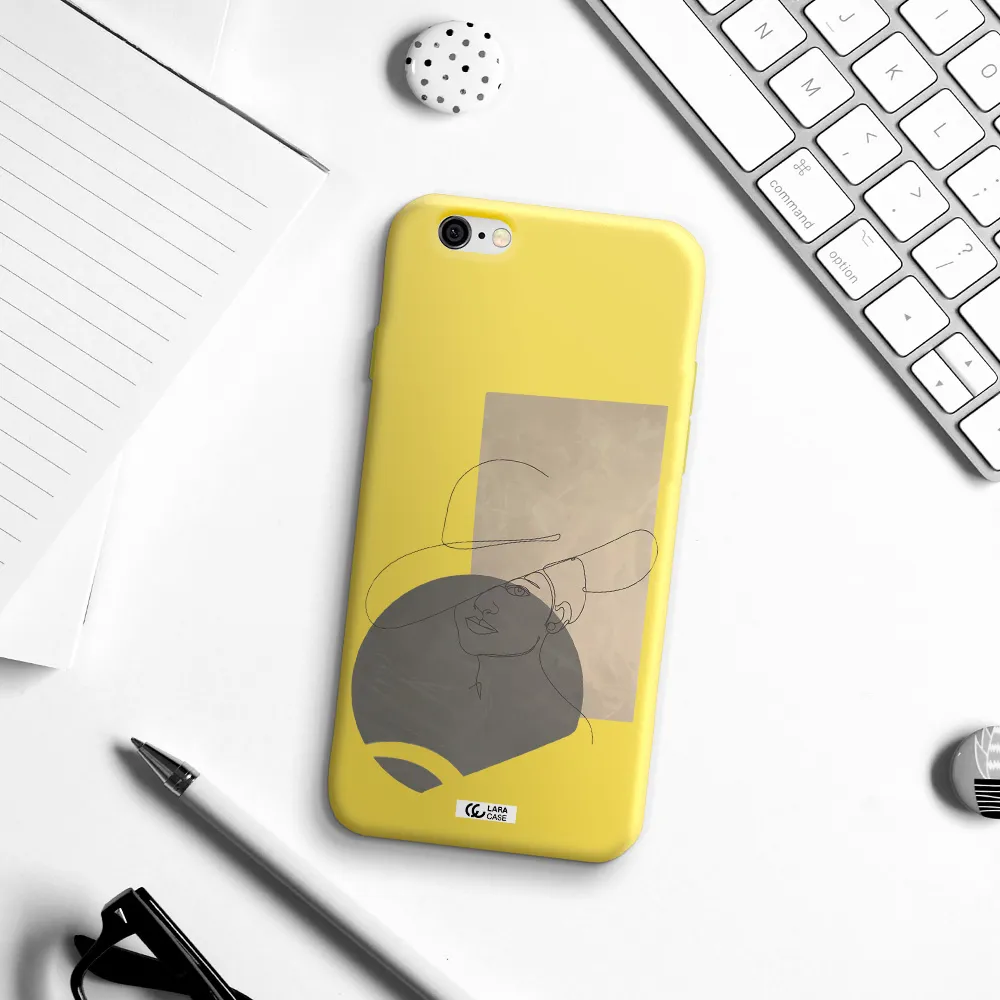 The Lady In The Hat Line Art Apple iPhone 6 Silicone canary yellow Case