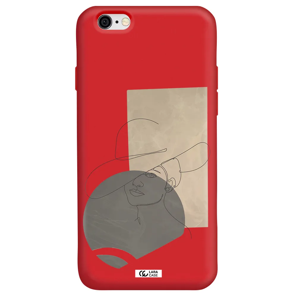 The Lady In The Hat Line Art Apple iPhone 6 Silicone Imperial Red Case