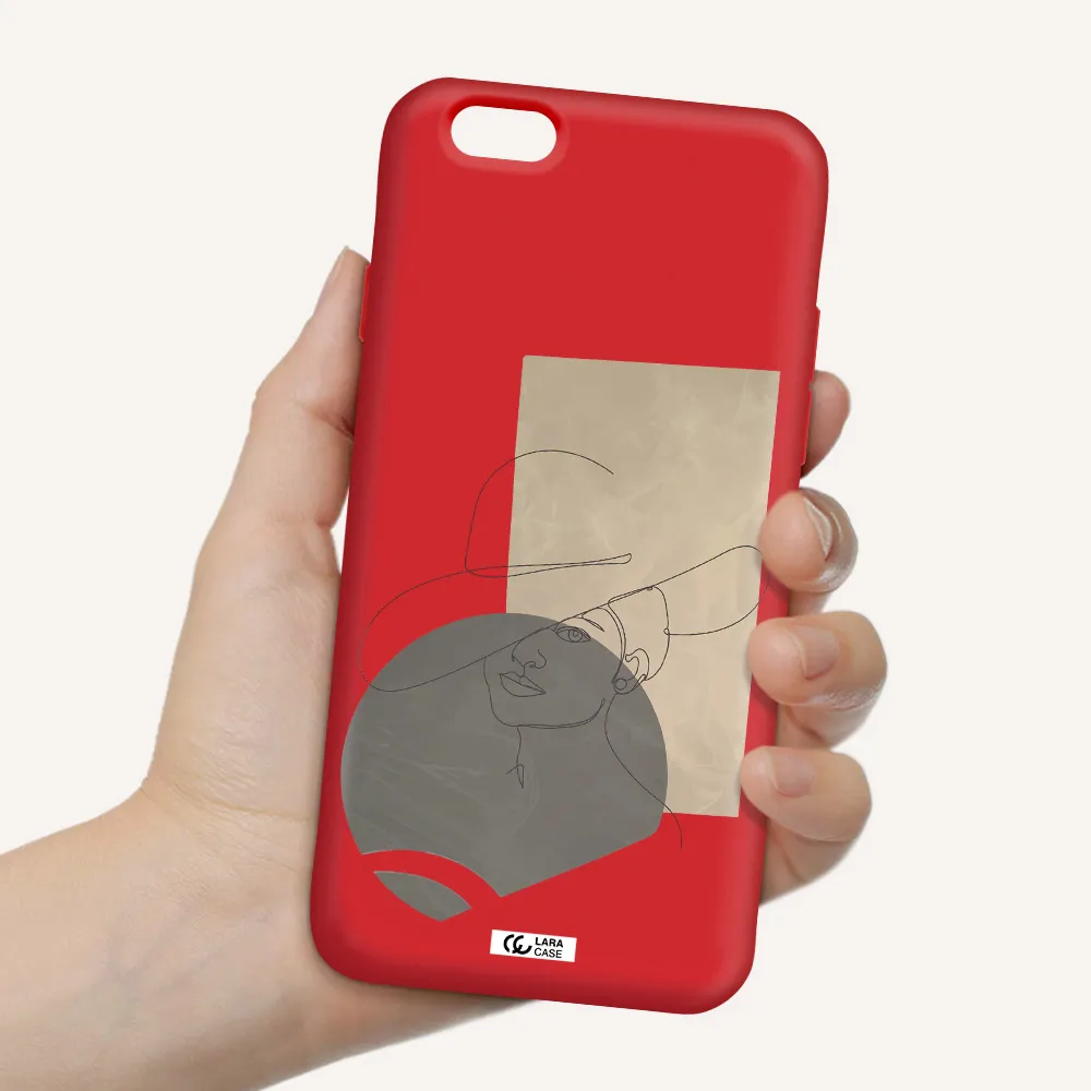 The Lady In The Hat Line Art Apple iPhone 6 Silicone Imperial Red Case