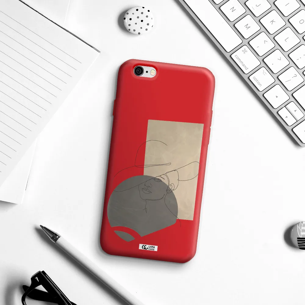 The Lady In The Hat Line Art Apple iPhone 6 Silicone Imperial Red Case