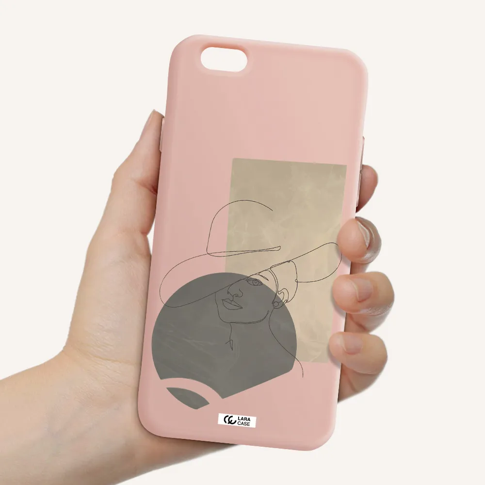 The Lady In The Hat Line Art Apple iPhone 6 Silicone pastel pink Case