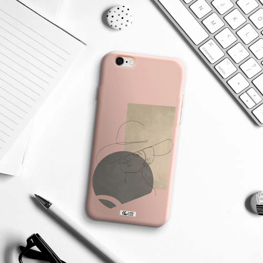 The Lady In The Hat Line Art Apple iPhone 6 Silicone pastel pink Case