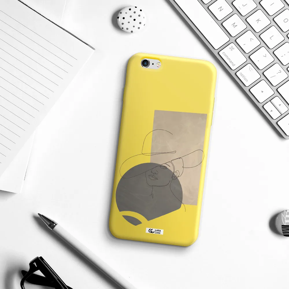 The Lady In The Hat Line Art Apple iPhone 6S Silicone canary yellow Case