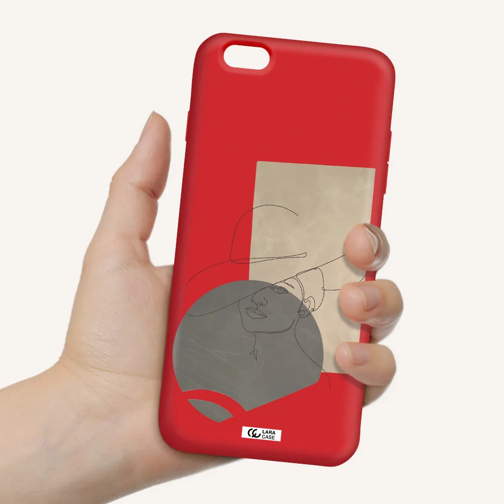 The Lady In The Hat Line Art Apple iPhone 6S Silicone Imperial Red Case