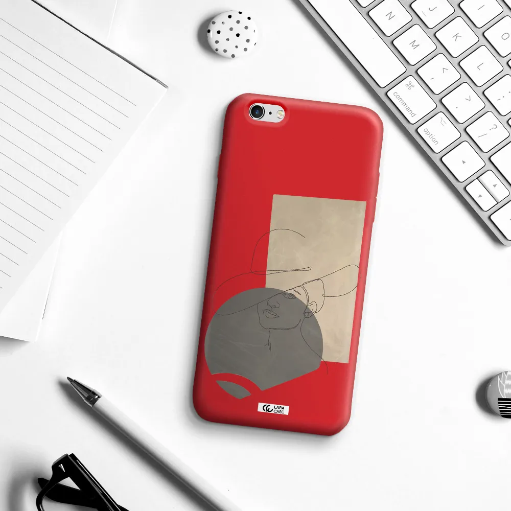 The Lady In The Hat Line Art Apple iPhone 6S Silicone Imperial Red Case