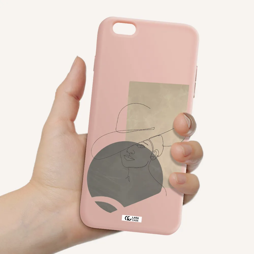 The Lady In The Hat Line Art Apple iPhone 6S Silicone pastel pink Case