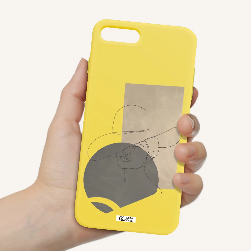 The Lady In The Hat Line Art Apple iPhone 7 plus Silicone canary yellow Case
