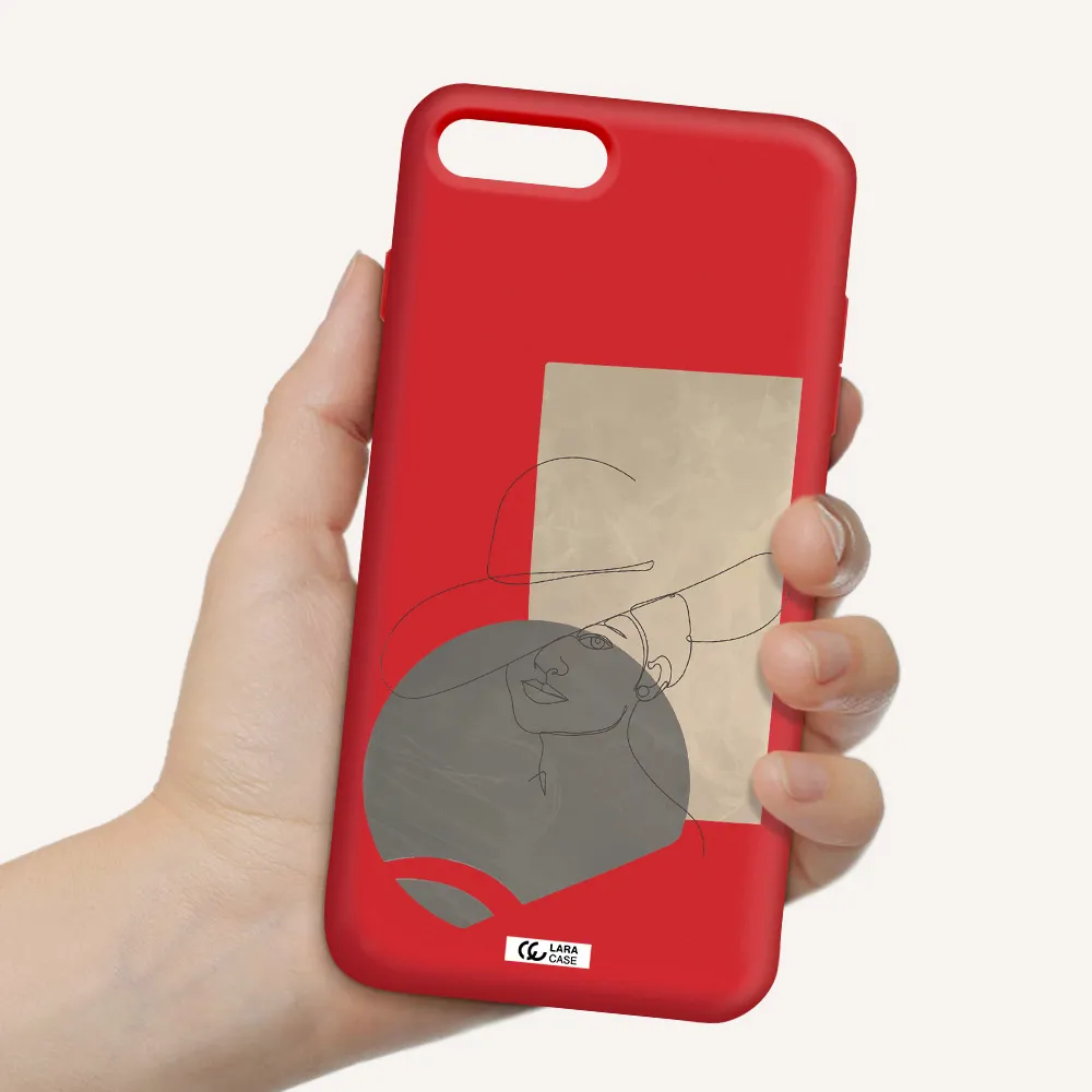 The Lady In The Hat Line Art Apple iPhone 7 plus Silicone Imperial Red Case