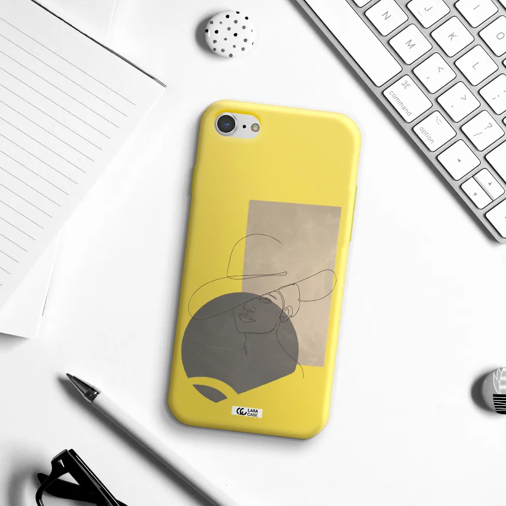 The Lady In The Hat Line Art Apple iPhone 7 Silicone canary yellow Case