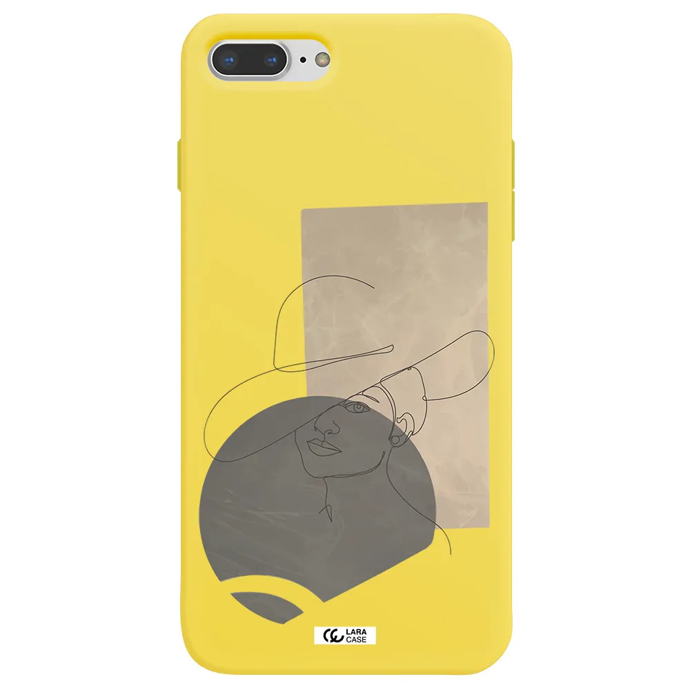 The Lady In The Hat Line Art Apple iPhone 8 plus Silicone canary yellow Case