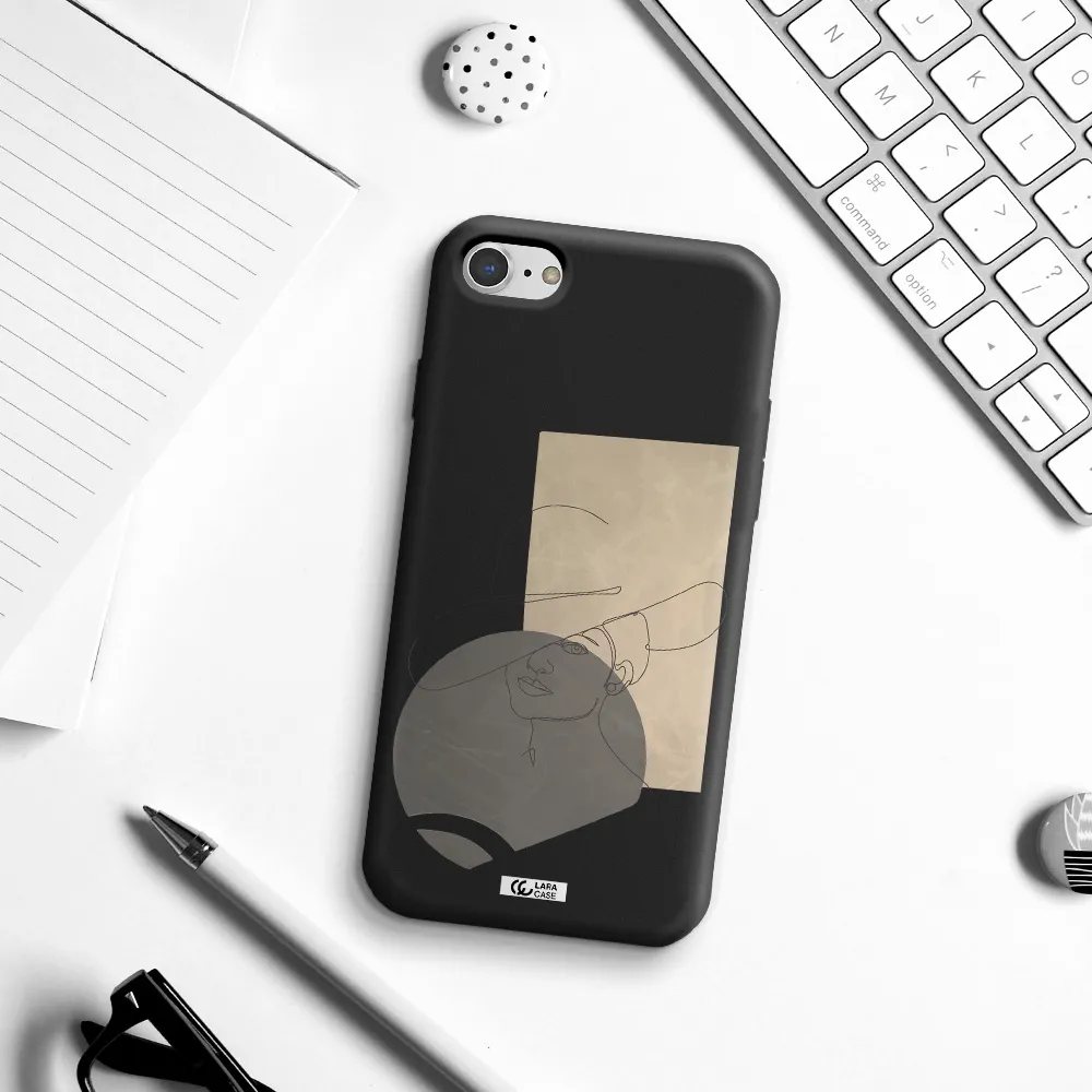 The Lady In The Hat Line Art Apple iPhone 8 Silicone black Case