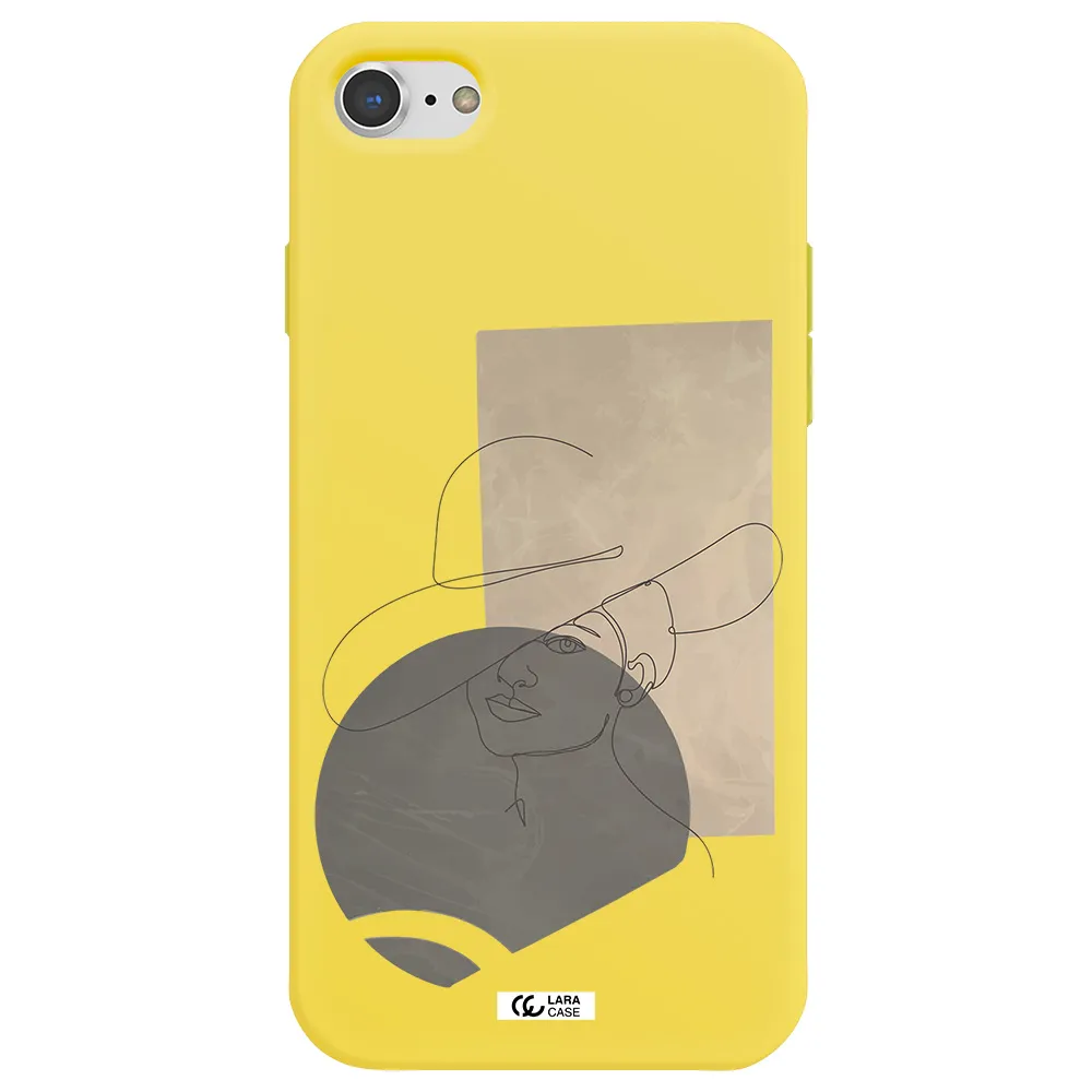 The Lady In The Hat Line Art Apple iPhone 8 Silicone canary yellow Case