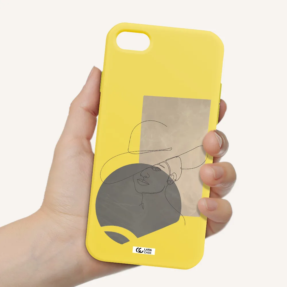 The Lady In The Hat Line Art Apple iPhone 8 Silicone canary yellow Case