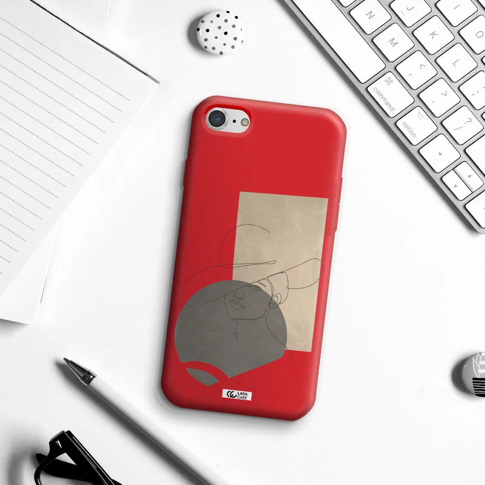 The Lady In The Hat Line Art Apple iPhone 8 Silicone Imperial Red Case