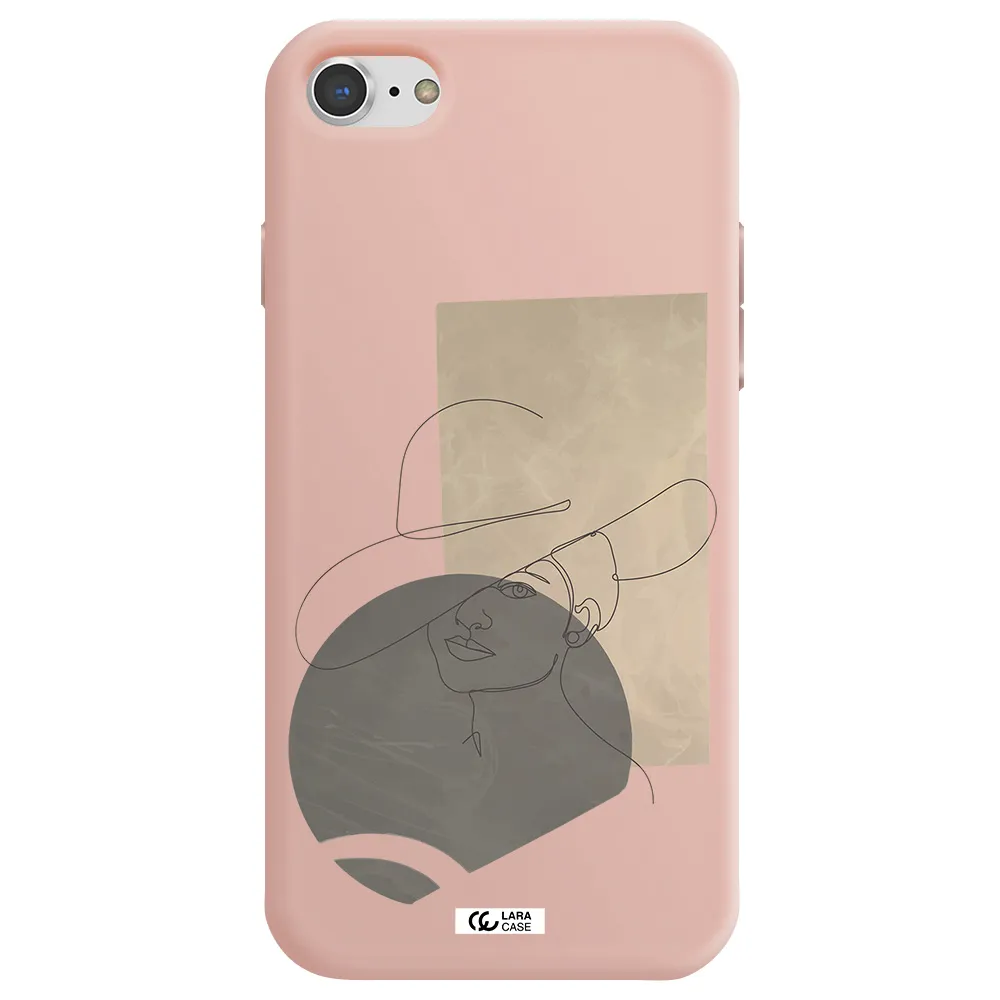 The Lady In The Hat Line Art Apple iPhone 8 Silicone pastel pink Case