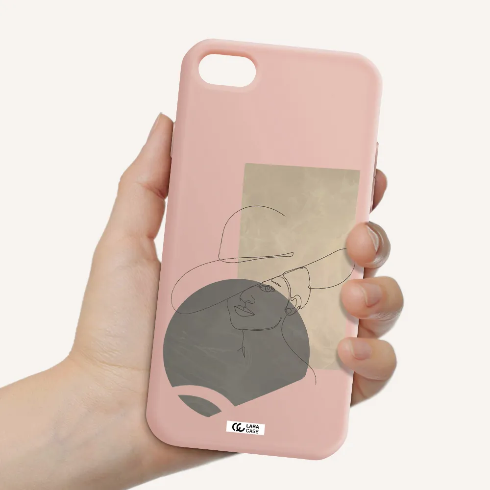 The Lady In The Hat Line Art Apple iPhone 8 Silicone pastel pink Case