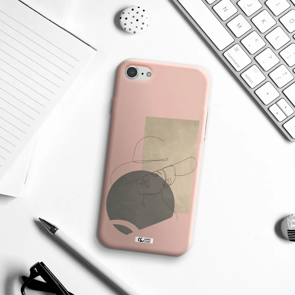 The Lady In The Hat Line Art Apple iPhone 8 Silicone pastel pink Case