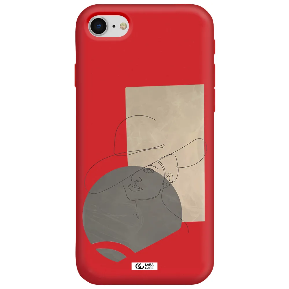 The Lady In The Hat Line Art Apple iPhone se 2020 Silicone Imperial Red Case