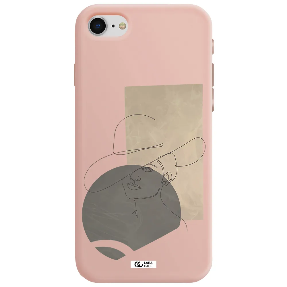 The Lady In The Hat Line Art Apple iPhone se 2020 Silicone pastel pink Case