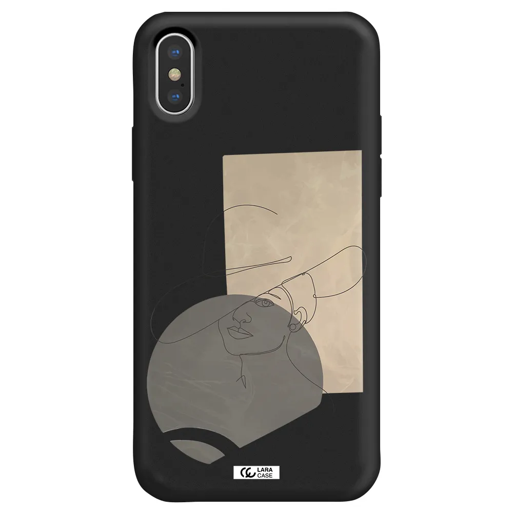 The Lady In The Hat Line Art Apple iPhone X Silicone black Case