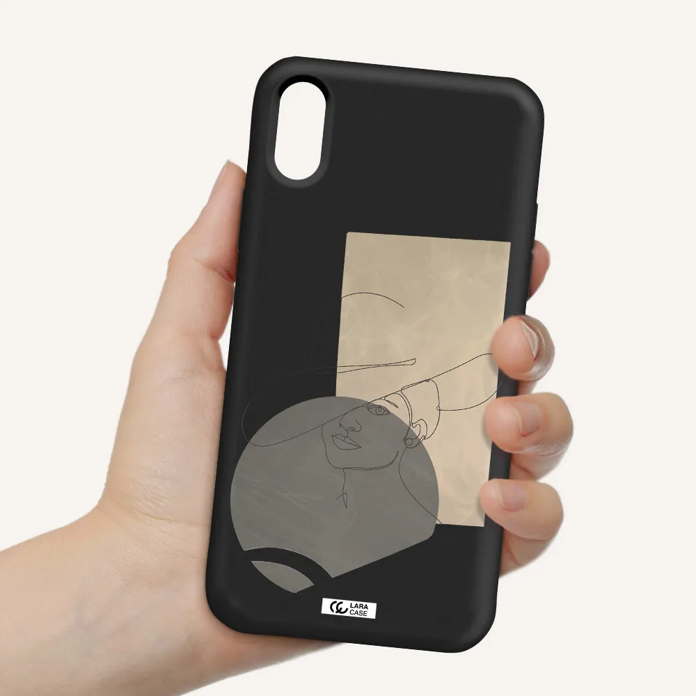 The Lady In The Hat Line Art Apple iPhone X Silicone black Case