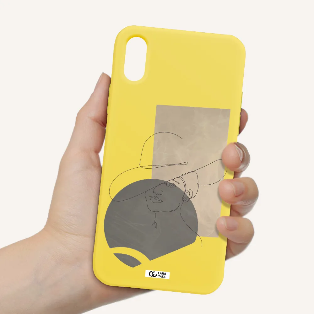 The Lady In The Hat Line Art Apple iPhone X Silicone canary yellow Case