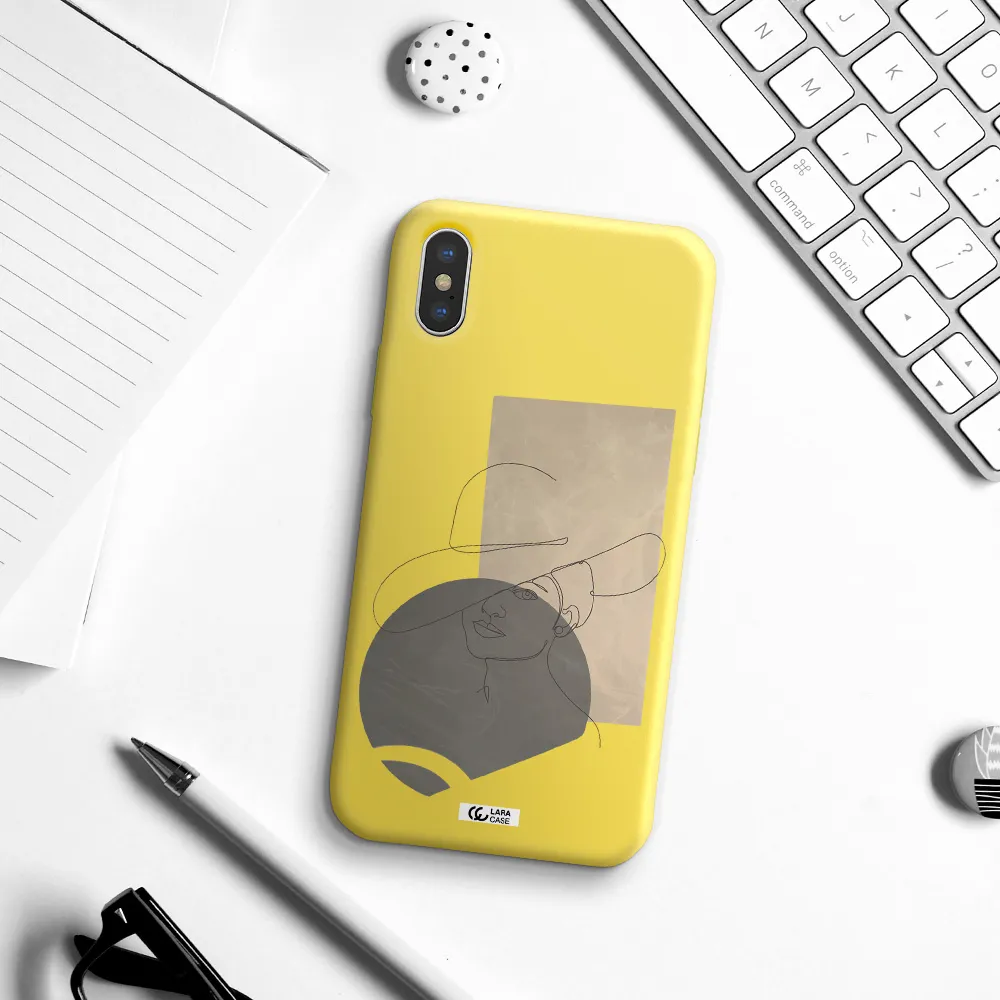 The Lady In The Hat Line Art Apple iPhone X Silicone canary yellow Case