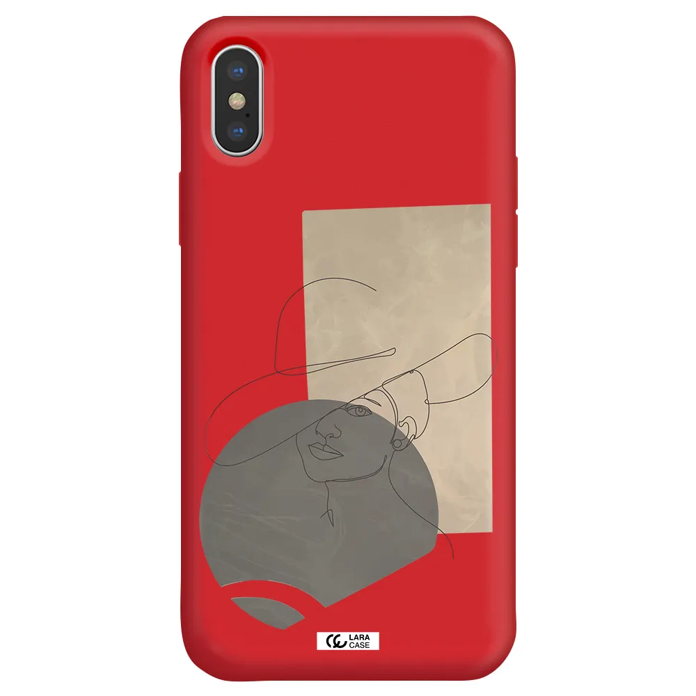 The Lady In The Hat Line Art Apple iPhone X Silicone Imperial Red Case