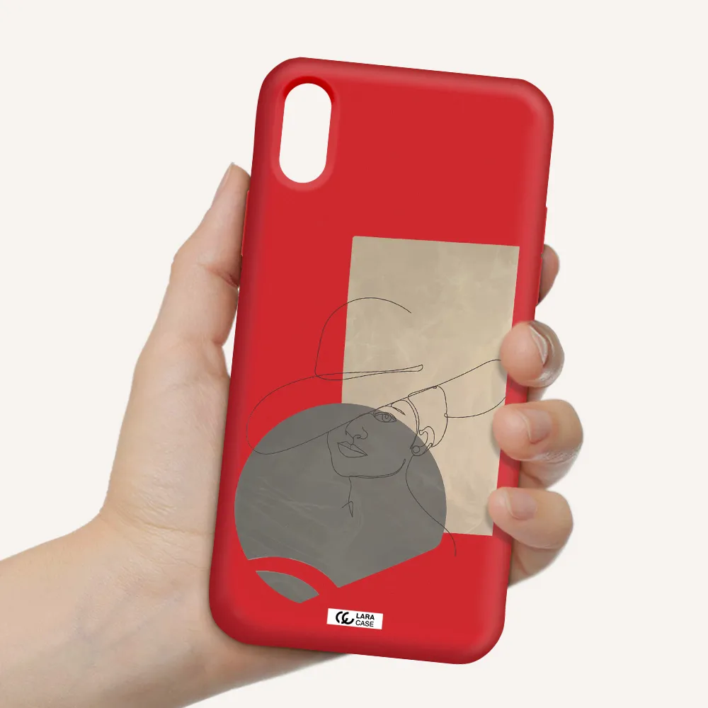 The Lady In The Hat Line Art Apple iPhone X Silicone Imperial Red Case