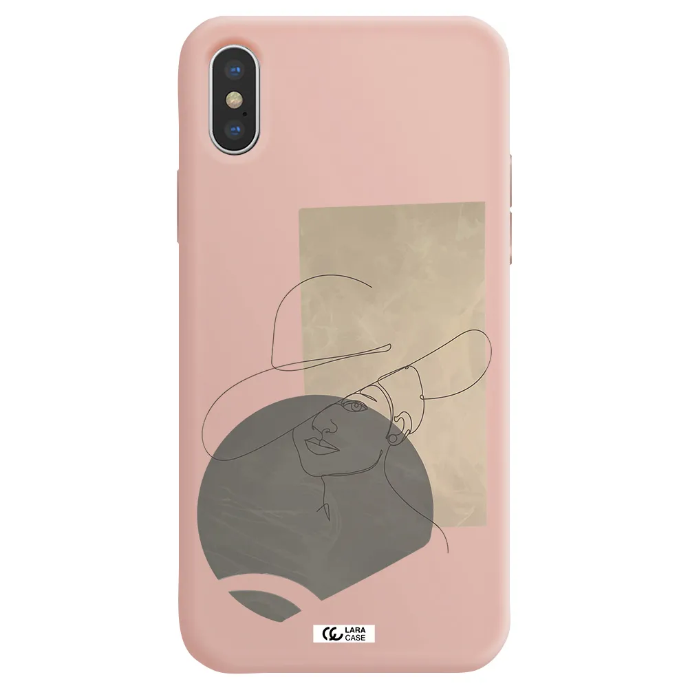 The Lady In The Hat Line Art Apple iPhone X Silicone pastel pink Case