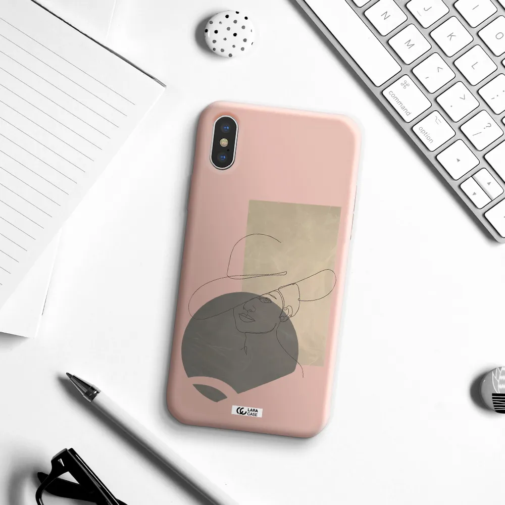 The Lady In The Hat Line Art Apple iPhone X Silicone pastel pink Case