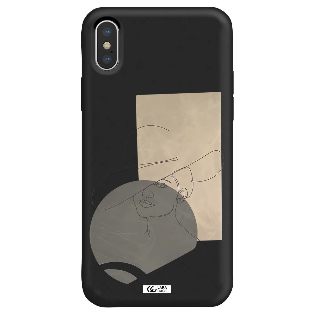 The Lady In The Hat Line Art Apple iPhone XS Silicone black Case
