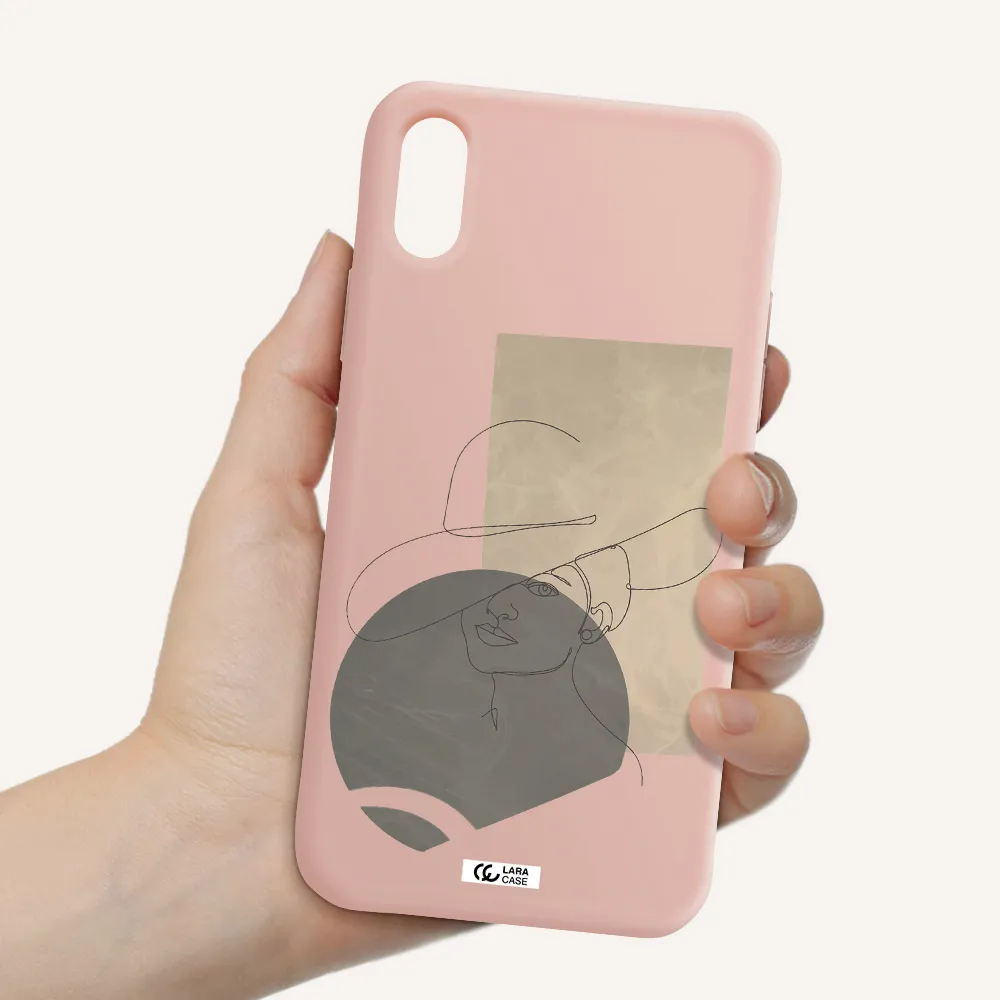 The Lady In The Hat Line Art Apple iPhone XS Silicone pastel pink Case