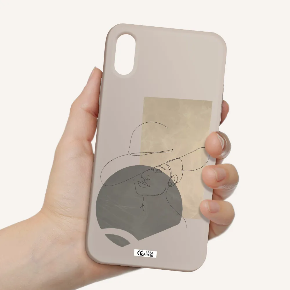 The Lady In The Hat Line Art Apple iPhone XS Silicone Stone Case
