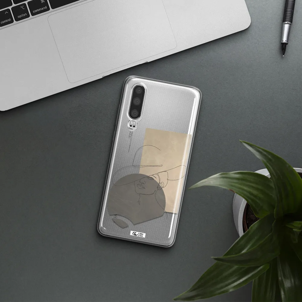 The Lady In The Hat Line Art Huawei P30 Clear TPU Case