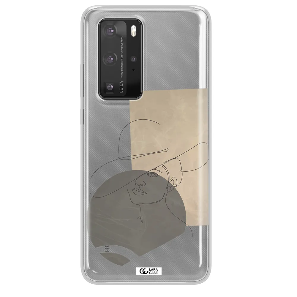 The Lady In The Hat Line Art Huawei P40 Pro Clear TPU Case