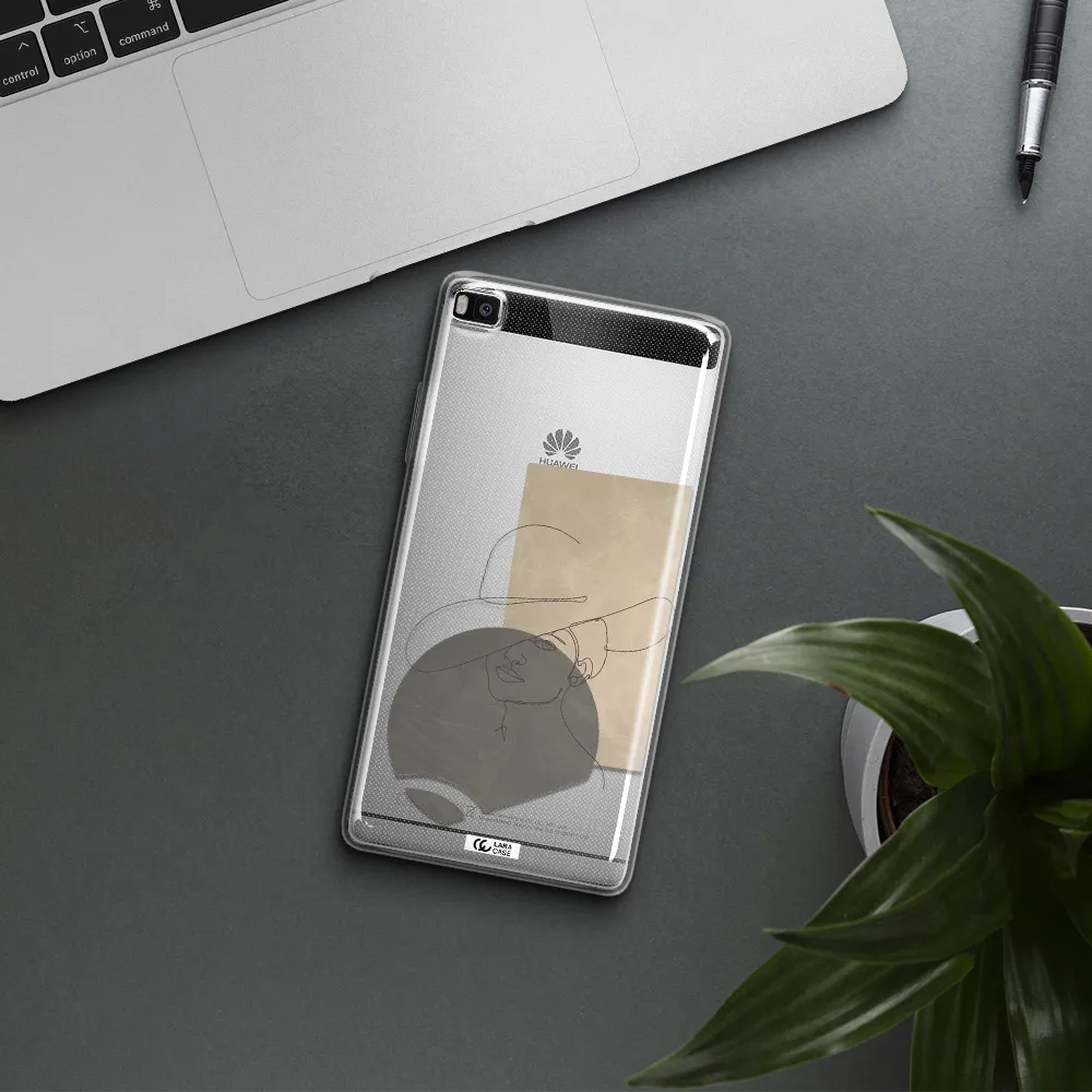 The Lady In The Hat Line Art Huawei P8 Clear TPU Case