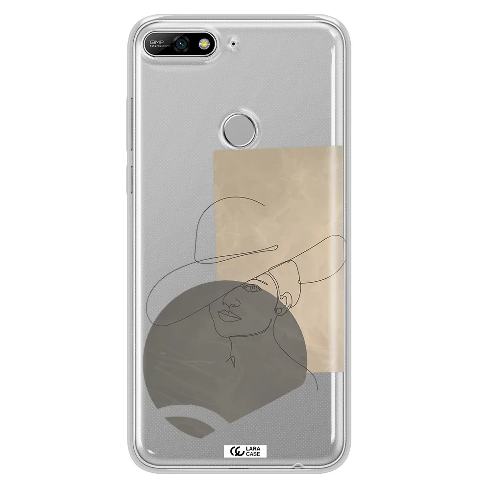 The Lady In The Hat Line Art Huawei Y7 2018 Clear TPU Case