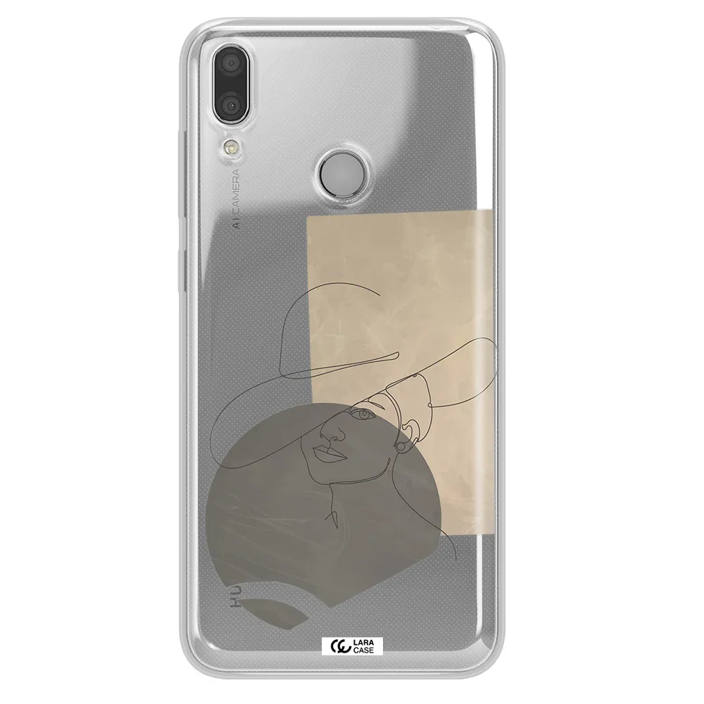 The Lady In The Hat Line Art Huawei Y7 2019 Clear TPU Case