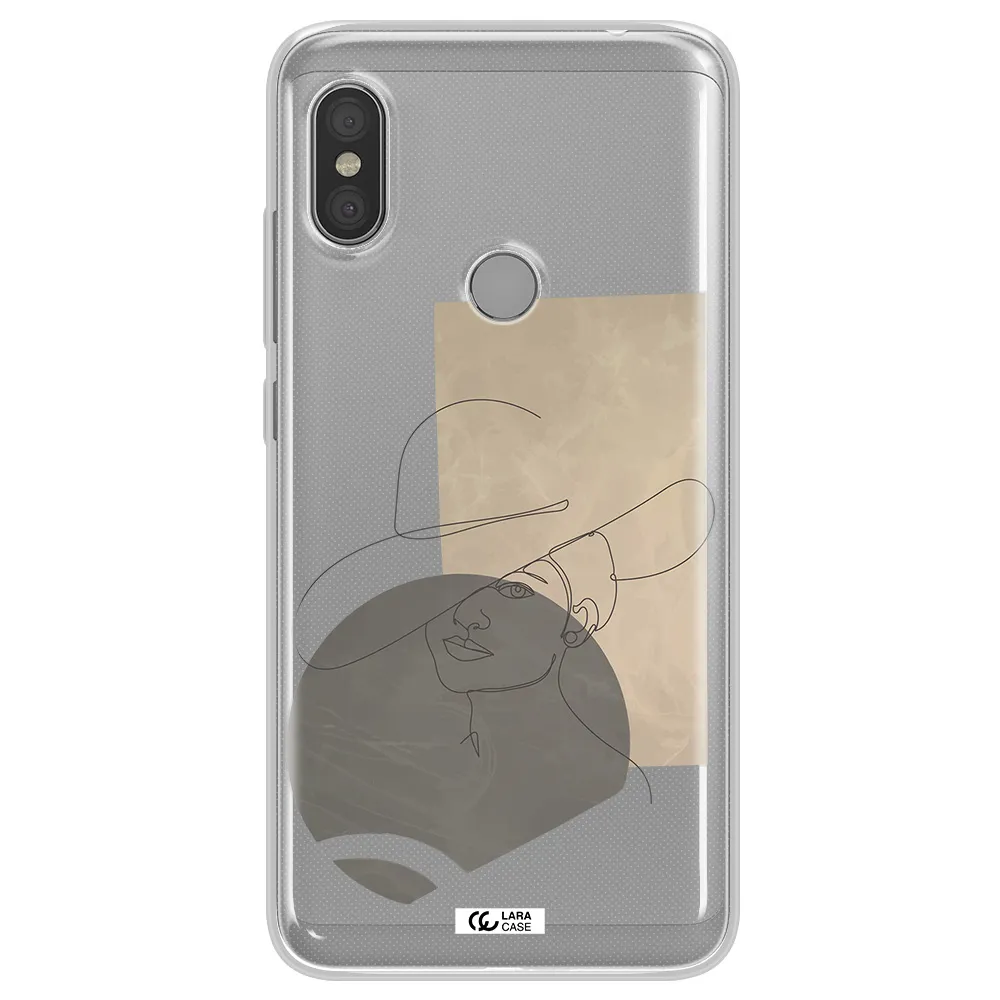 The Lady In The Hat Line Art Xiaomi Redmi Note 6 Pro Clear TPU Case