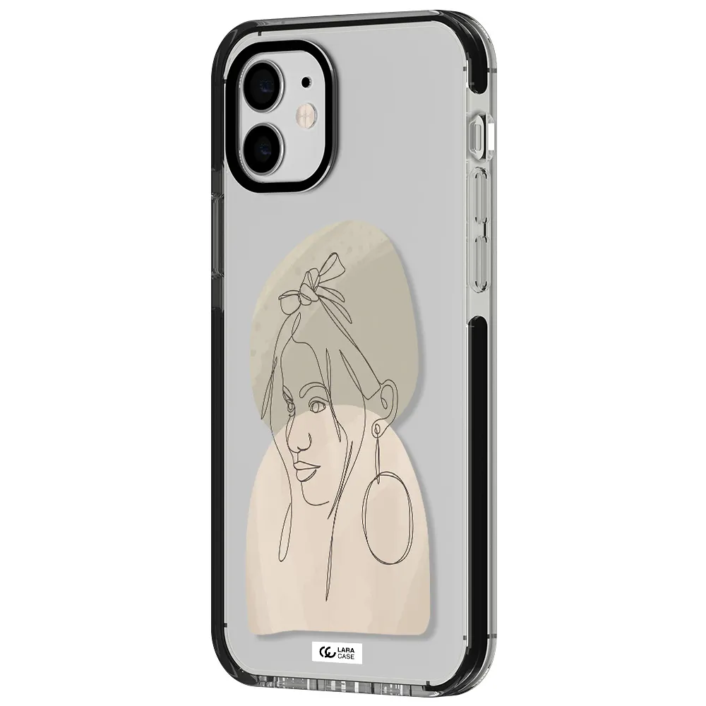 Abstract Female Face Line Art Apple iPhone 11 impact black border Case