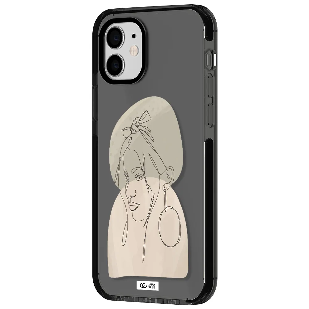 Abstract Female Face Line Art Apple iPhone 11 impact Smoke Black Case