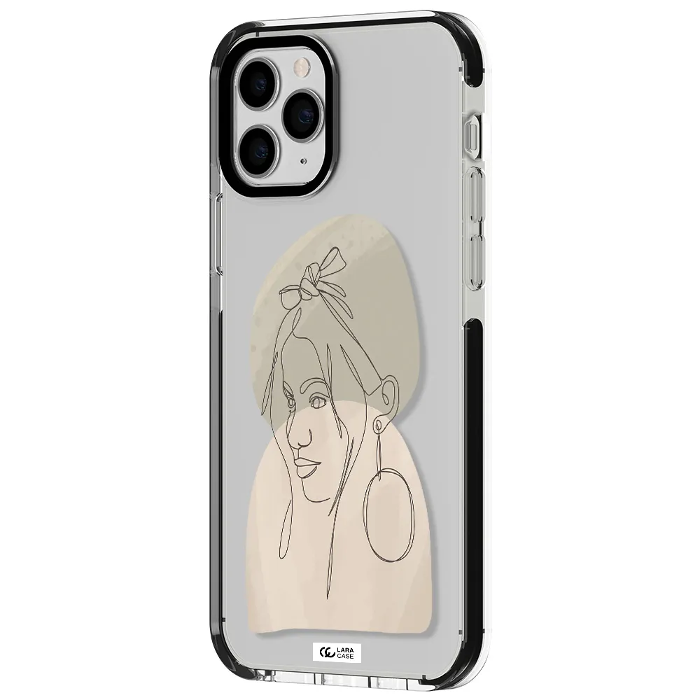 Abstract Female Face Line Art Apple iPhone 11 pro max impact black border Case