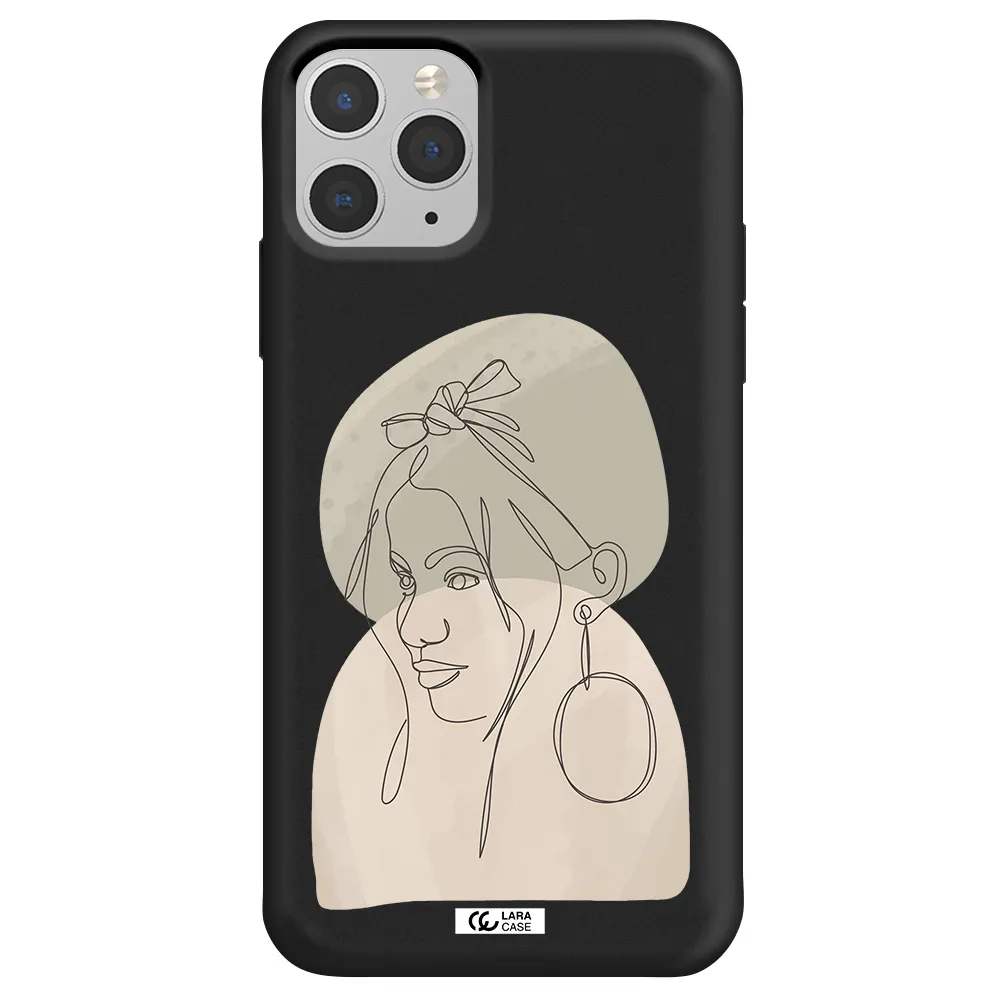 Abstract Female Face Line Art Apple iPhone 11 pro max Silicone black Case