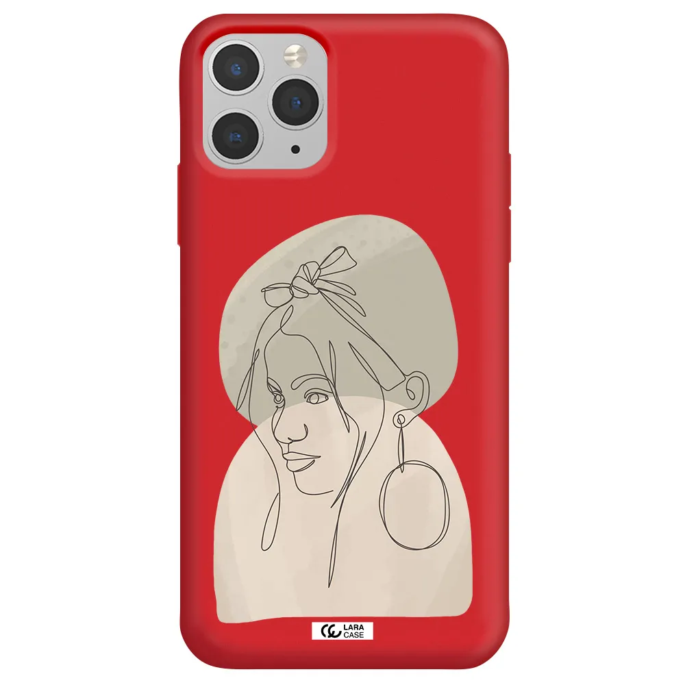 Abstract Female Face Line Art Apple iPhone 11 pro max Silicone Imperial Red Case