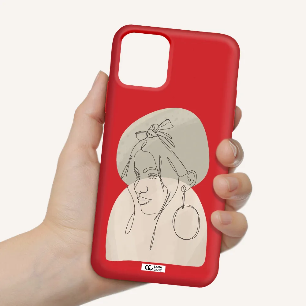 Abstract Female Face Line Art Apple iPhone 11 pro max Silicone Imperial Red Case